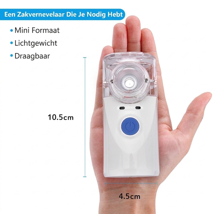 Gezondheidsinhalator: compacte ultrasone vernevelaar voor vrije ademhaling en verlichting van verkoudheidssymptomen.