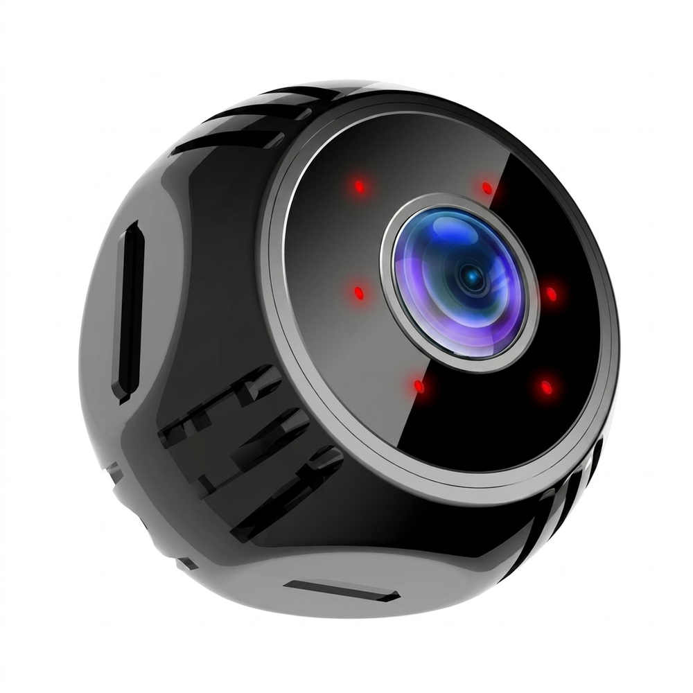 Compacte draadloze smart camera 1080p Full HD met nachtzicht voor binnen bewaking, eenvoudig te installeren.
