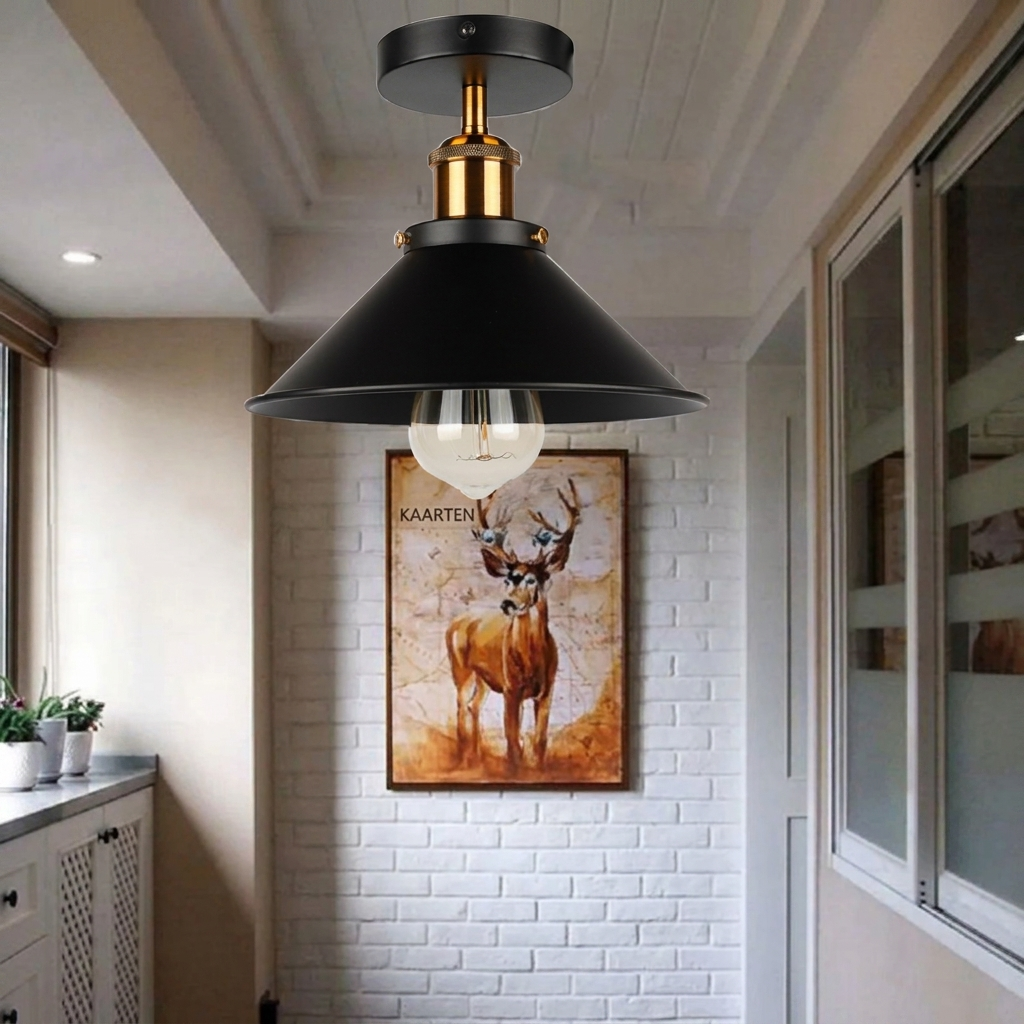 Industriële plafondlamp mvb26 met vintage design, perfect voor sfeervolle verlichting in woonkamer of slaapkamer.