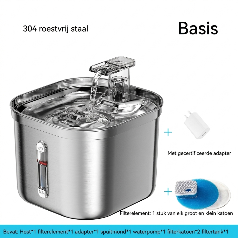 Automatische waterfontein voor katten. Stimuleert drinken met vers, gefilterd water voor betere hydratatie, stil ontwerp.