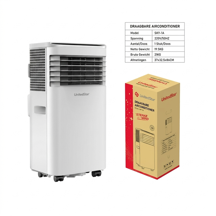 Compacte mobiele airconditioner (mvb26) met WiFi en krachtige 3-in-1 koeling, ventilatie, ontvochtiging.