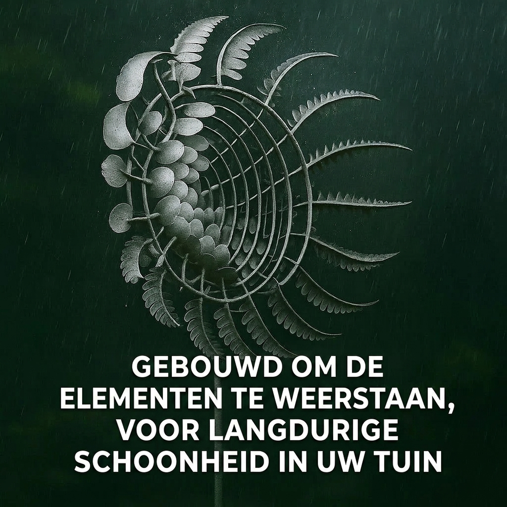 Bewegende metalen windspinner, unieke tuindecoratie die draait met de wind. Prachtige blikvanger buiten.