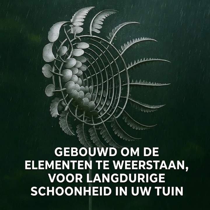 Bewegende metalen windspinner, unieke tuindecoratie die draait met de wind. Prachtige blikvanger buiten.