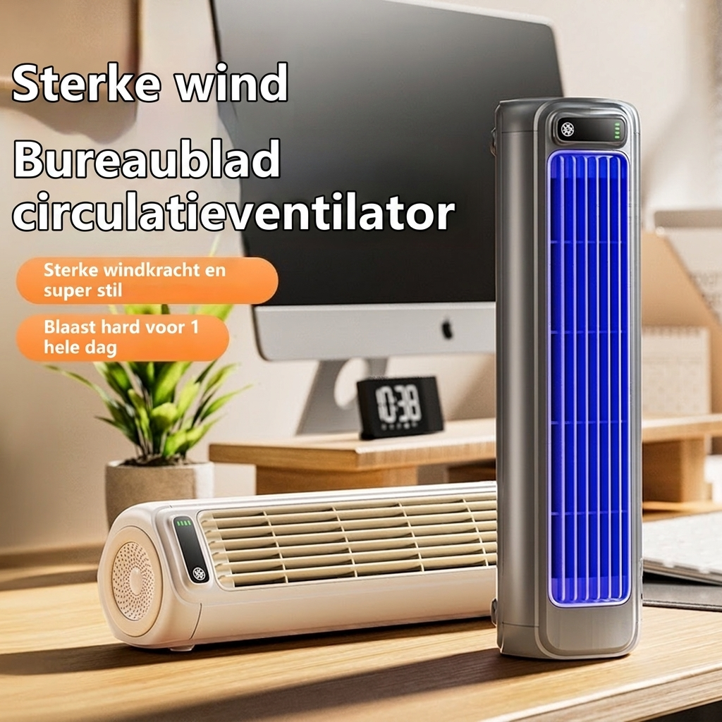 Oplaadbare USB-ventilator met krachtige 2000 mAh accu, zorgt overal voor stille en frisse koeling.
