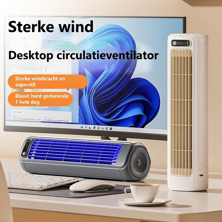 Strakke grijze draagbare ventilator MVB26, USB-aangedreven voor persoonlijke koelte thuis, kantoor of reis.