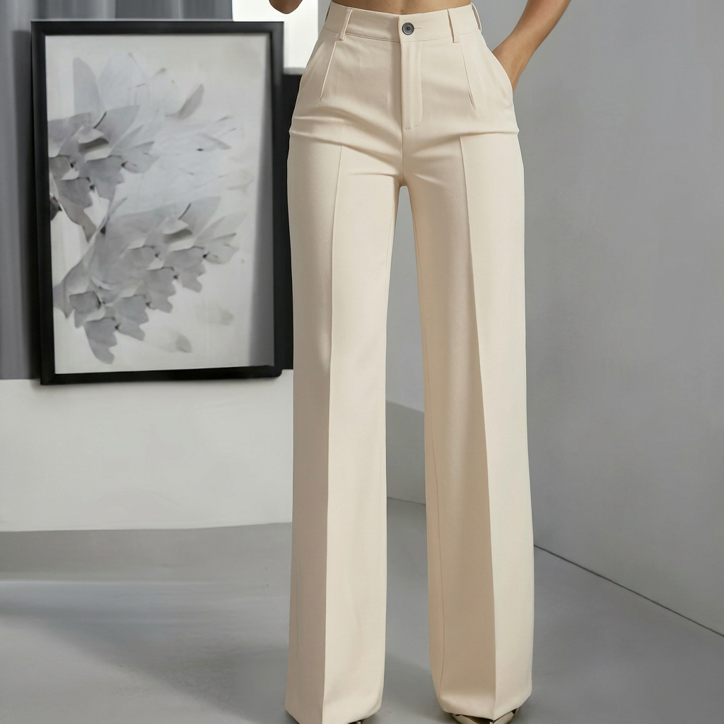 Witte minimalistische damesbroek van comfortabel polyester, ideaal voor lente en zomer.