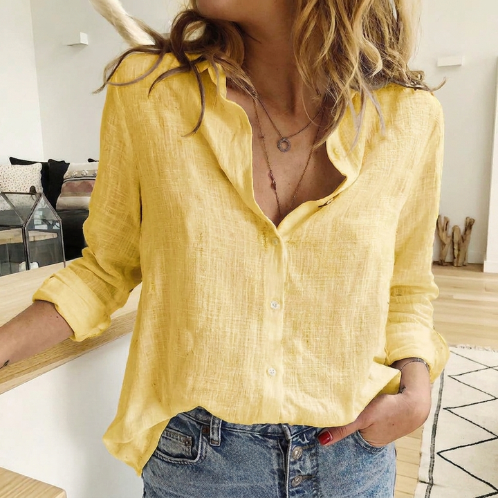 Zakelijke damesblouse CJ26, effen, met klassieke reverskraag en lange mouwen; professioneel en chic.