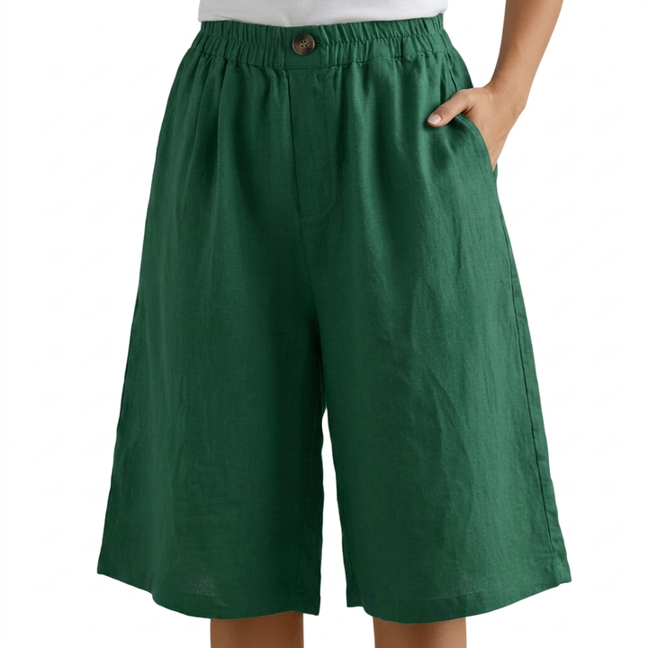 Stijlvolle dames zomershort, cropped model, hoge taille, katoen-linnen, ideaal voor een casual zomerlook.