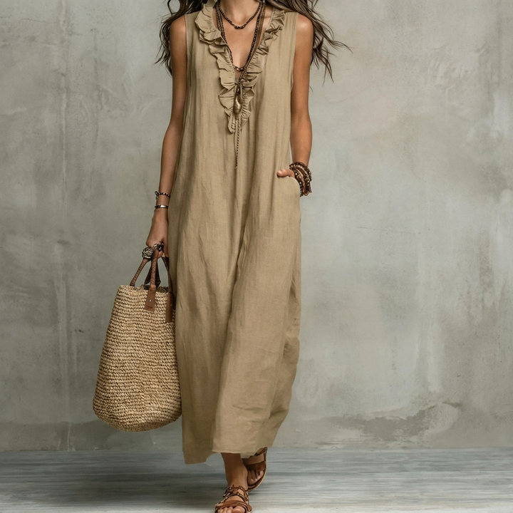 Stijlvolle en comfortabele polyester damesjurk, perfect voor lente en zomer.