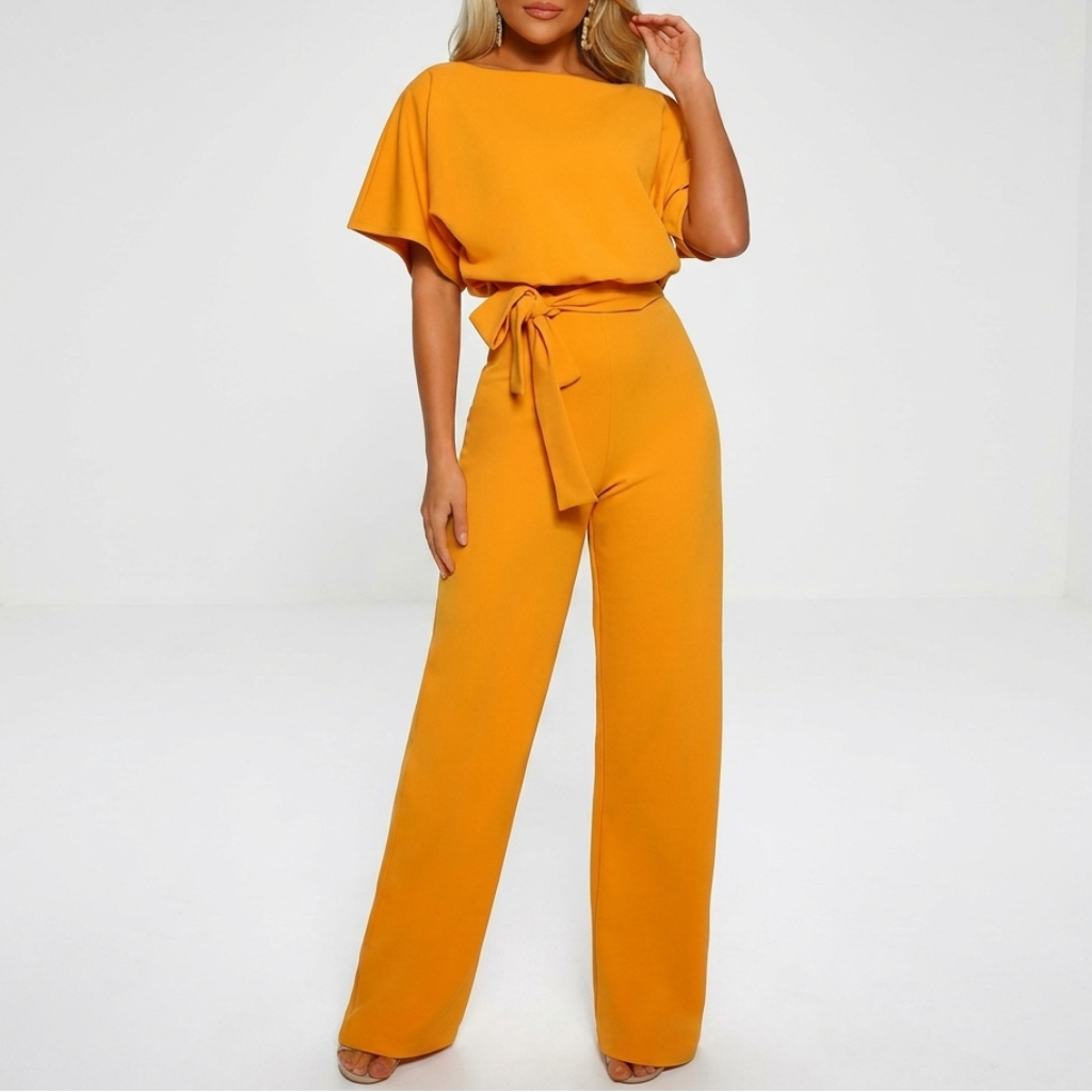 Elegante dames jumpsuit CJ26 met rechte pijpen, ideaal voor feestkleding of een modieuze avondlook.