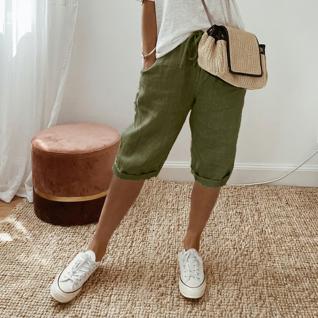 Veelzijdige dames cropped broek, elastische taille, perfect voor zowel travel als casual zomerkleding.