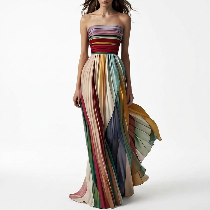 Comfortabele dames maxi-jurk (CJ26) met trendy print, luchtige bandeauhals en stijlvolle open rug voor zomer.