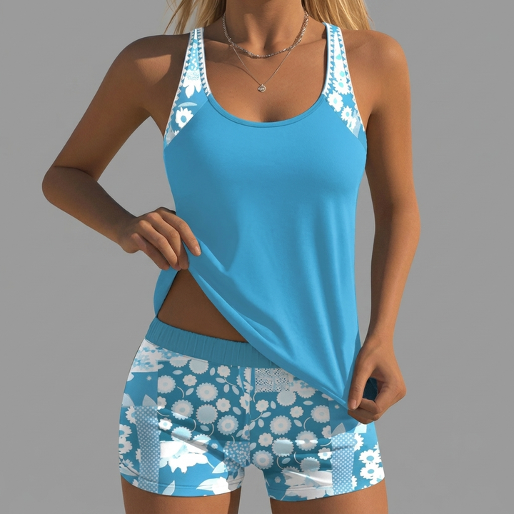 Stijlvolle dames vakantie 2-delige set met opvallende 3D-print. Comfortabel en modieus voor de zomer.
