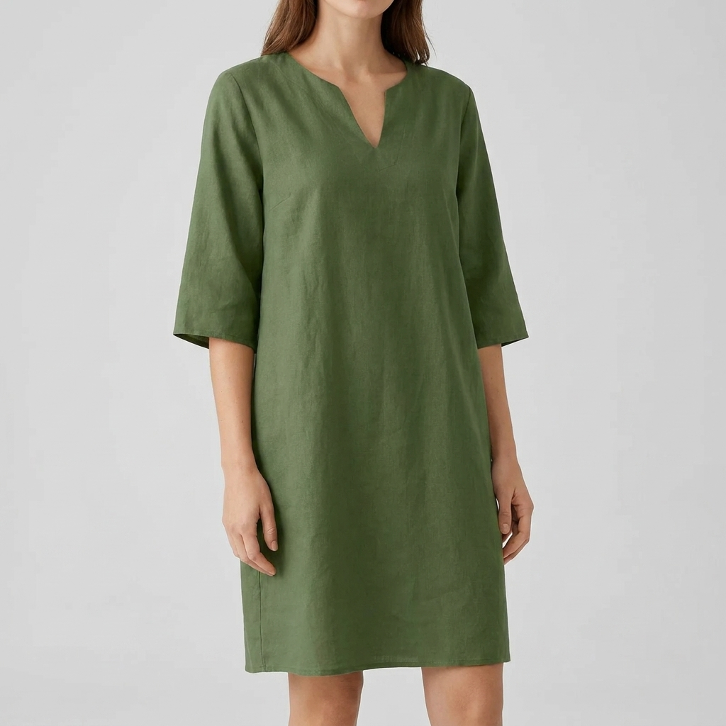 Casual retro midi-jurk met korte mouwen. Deze elegante damesjurk combineert vintage charme met modern comfort.