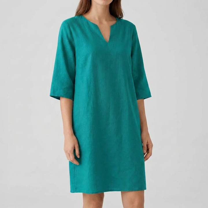 Elegante midi-jurk CJ26 voor dames, met korte mouwen en een flatterend vintage A-lijn ontwerp. Ideaal voor de zomer.