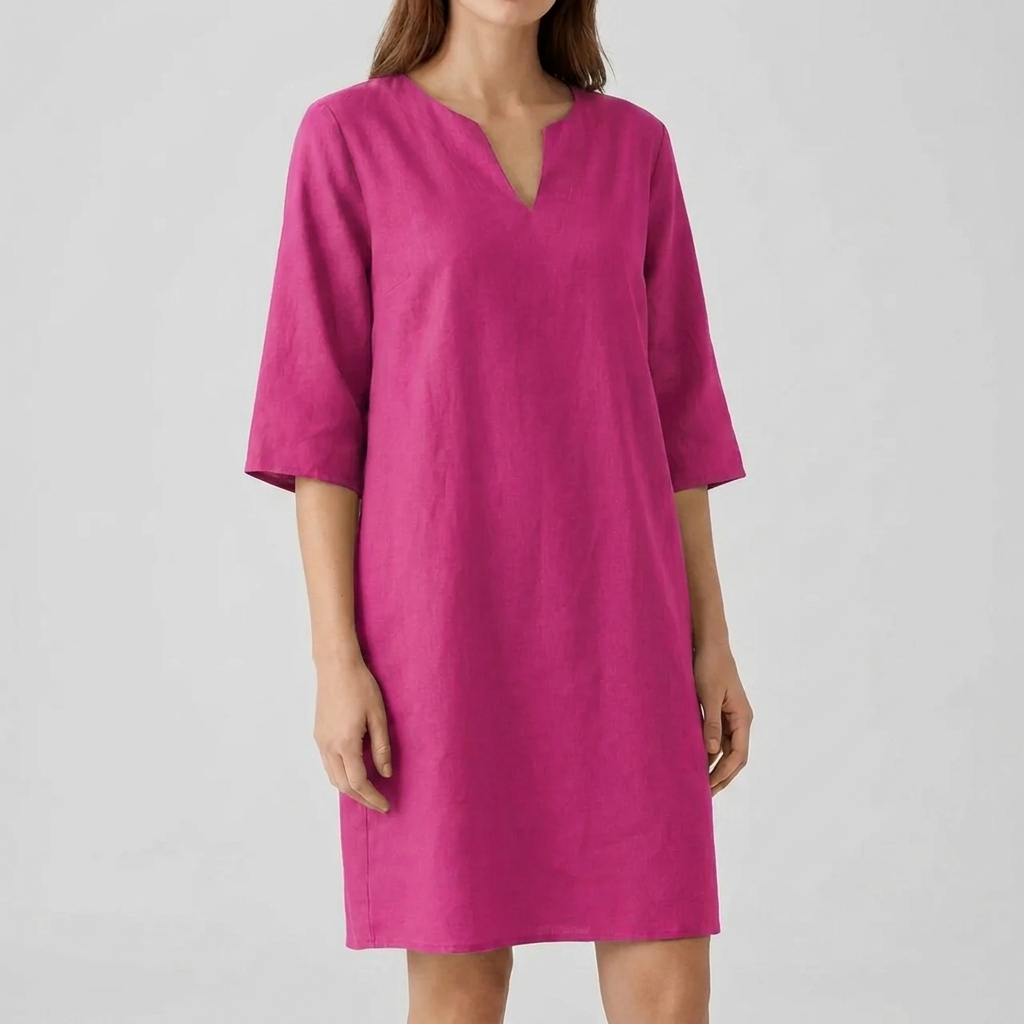 Modieuze A-lijn zomerjurk met korte mouwen. Een comfortabele en elegante vintage midi-jurk voor elke dame.