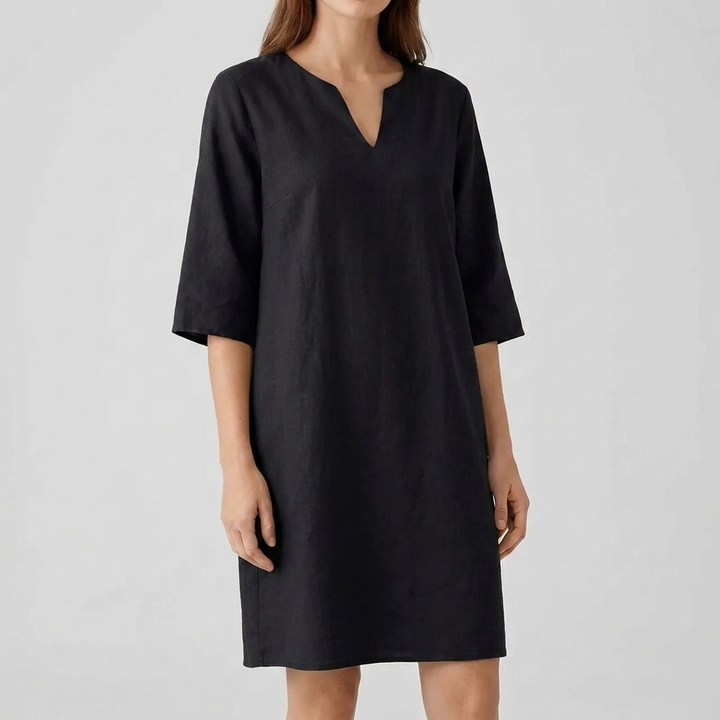 Vrouwenkleding: elegante A-lijn midi-jurk in vintage stijl. Met korte mouwen, ideaal als zomerjurk voor dames.