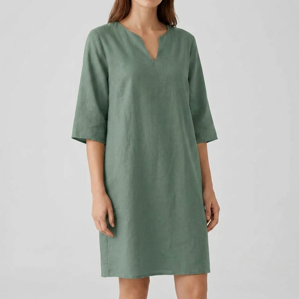 Retro damesjurk met korte mouwen en midi-lengte. Deze elegante A-lijn jurk is een perfecte aanvulling op elke garderobe.