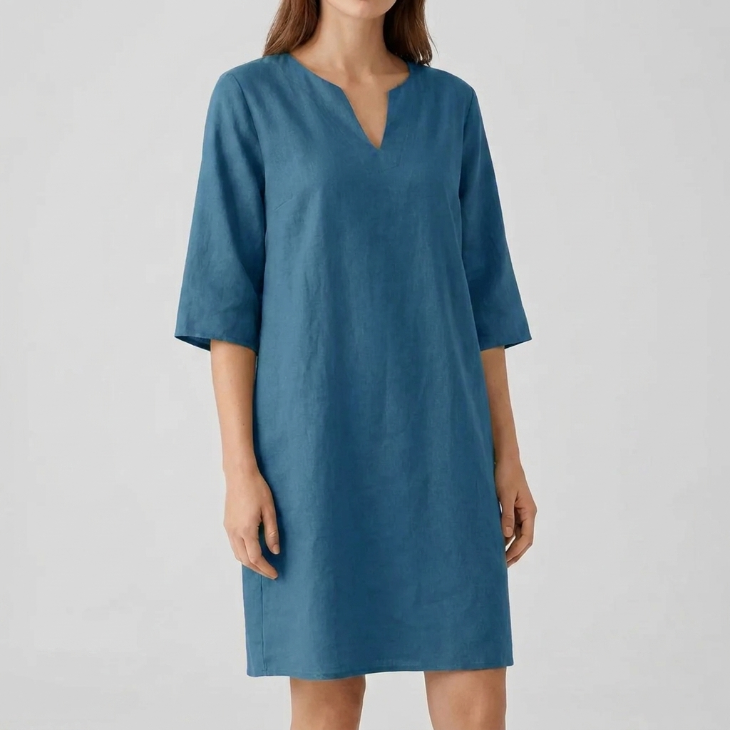 Elegante damesjurk met korte mouwen, A-lijn model. Een tijdloze vintage midi-jurk perfect voor lente en zomer.