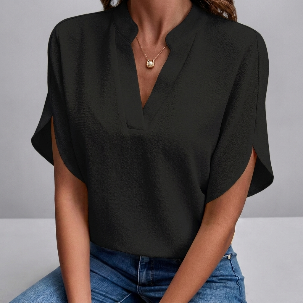 Lichtgewicht effen damesblouse met V-hals en korte mouwen, veelzijdig voor elke zomeroutfit.