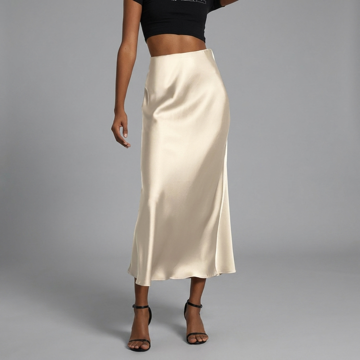 Modieuze dames satijnen midi rok met slanke pasvorm, effen design, comfortabel en veelzijdig voor elke gelegenheid.