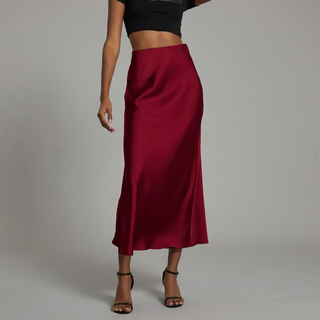 Comfortabele en slanke dames midi rok van elegant satijn, veelzijdig te combineren voor een chique of casual look.