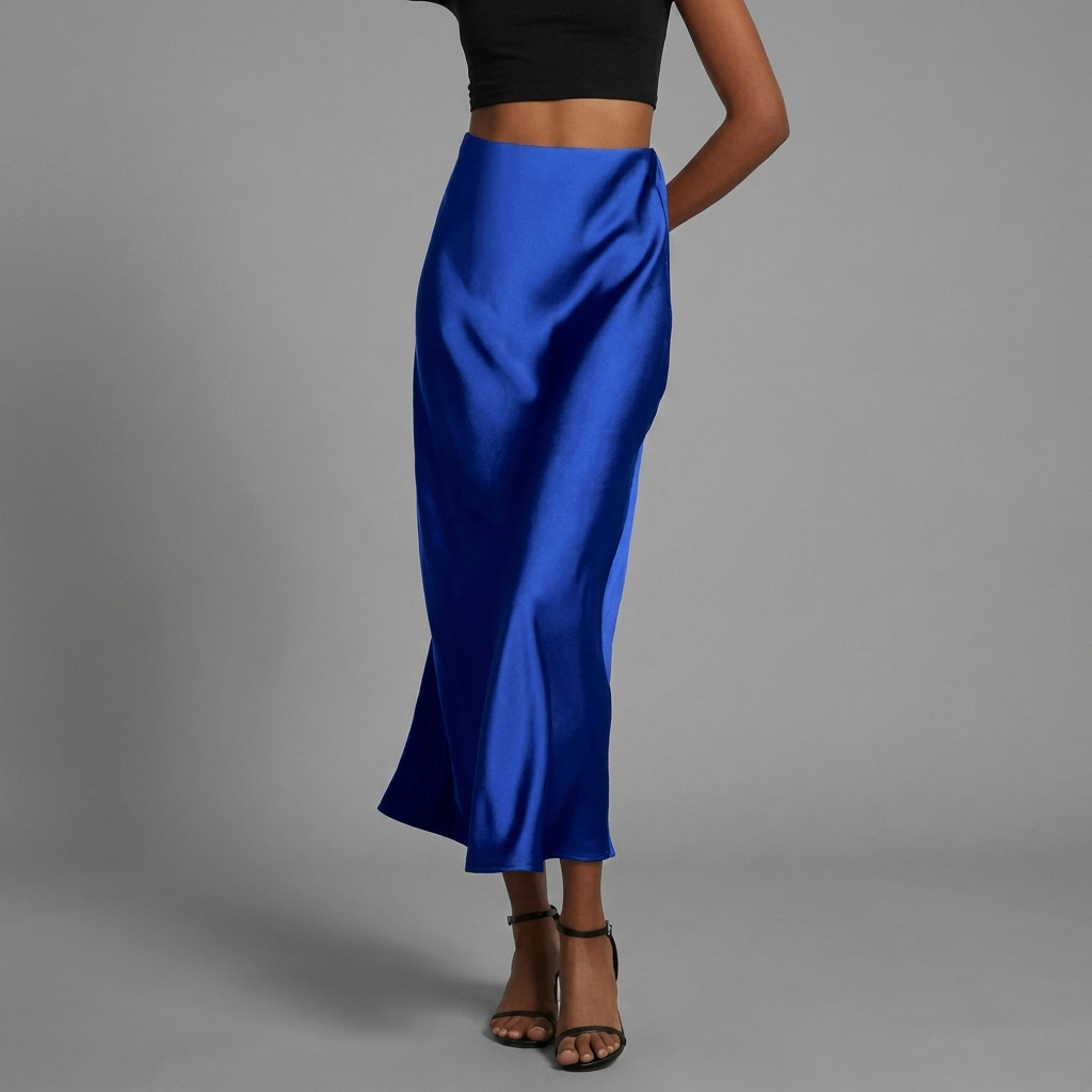 Chique satijnen midi rok voor dames, ideaal voor zakelijke kleding, een avondje uit of andere elegante gelegenheden.
