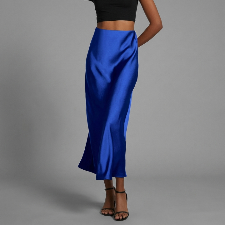 Chique satijnen midi rok voor dames, ideaal voor zakelijke kleding, een avondje uit of andere elegante gelegenheden.