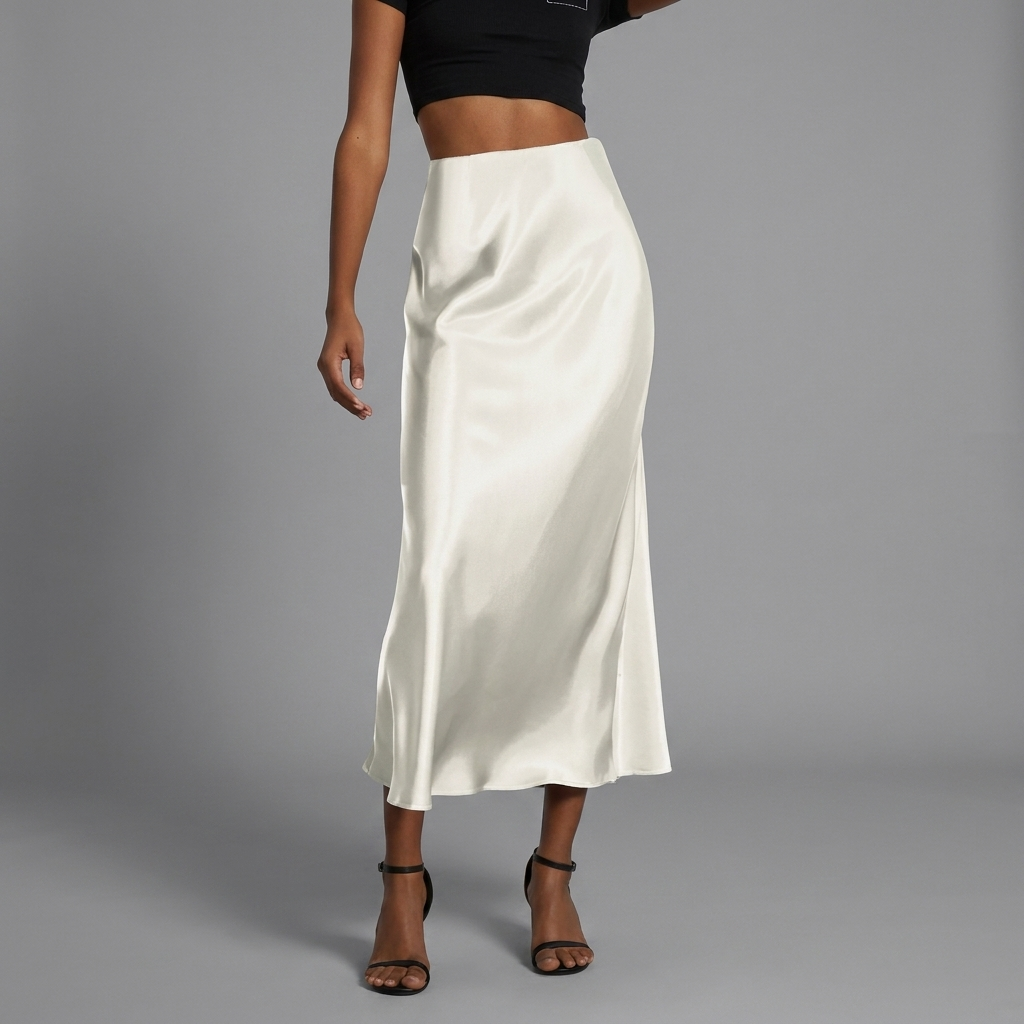 Vloeiende satijnen midi rok voor dames, elegant en comfortabel, geschikt voor diverse stijlen, van zakelijk tot feest.