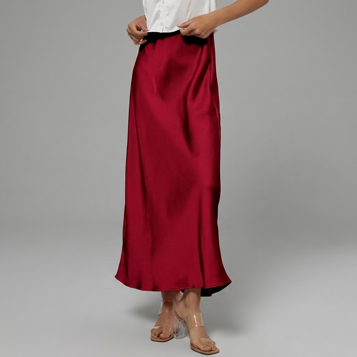 Tijdloze elegante satijnen midi rok voor dames, comfortabel en geschikt voor feesten, zakelijk of dagelijks gebruik.