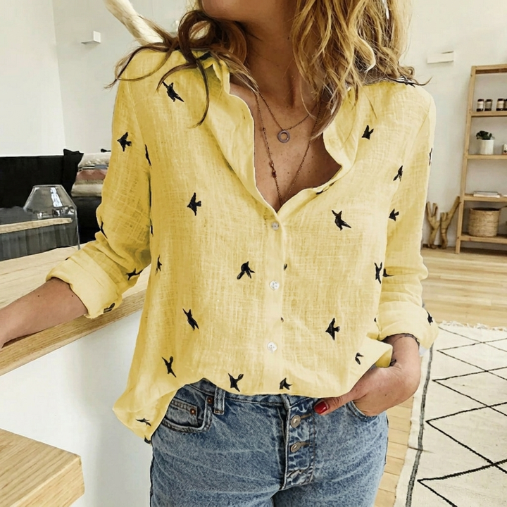Modieuze dames top met knoopsluiting; comfortabele en stijlvolle casual/zakelijke blouse voor vrouwen, tijdloos.