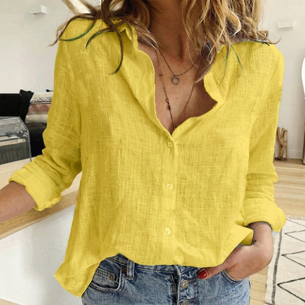 Tijdloze damesblouse met knoopjes, veelzijdig voor casual en zakelijke gelegenheden; comfortabele elegante vrouwenkleding.