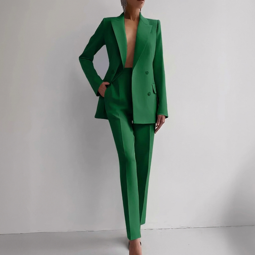 Moderne damespakset CJ26: een tweedelige set met batwing top en rechte broek, veelzijdig voor elke gelegenheid.