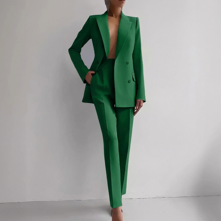 Moderne damespakset CJ26: een tweedelige set met batwing top en rechte broek, veelzijdig voor elke gelegenheid.