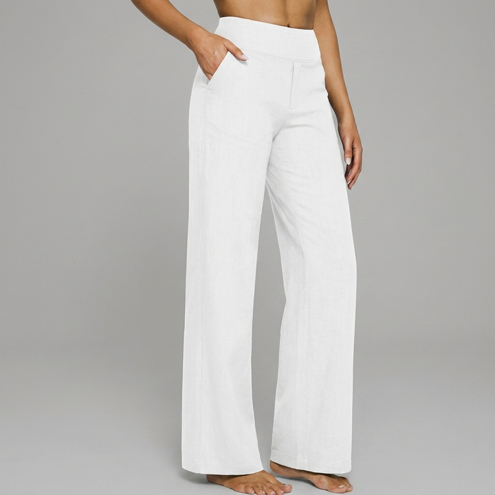 Dames gebreide broek met hoge taille, rechte pijp, comfortabel en elegant voor lente en herfst mode.