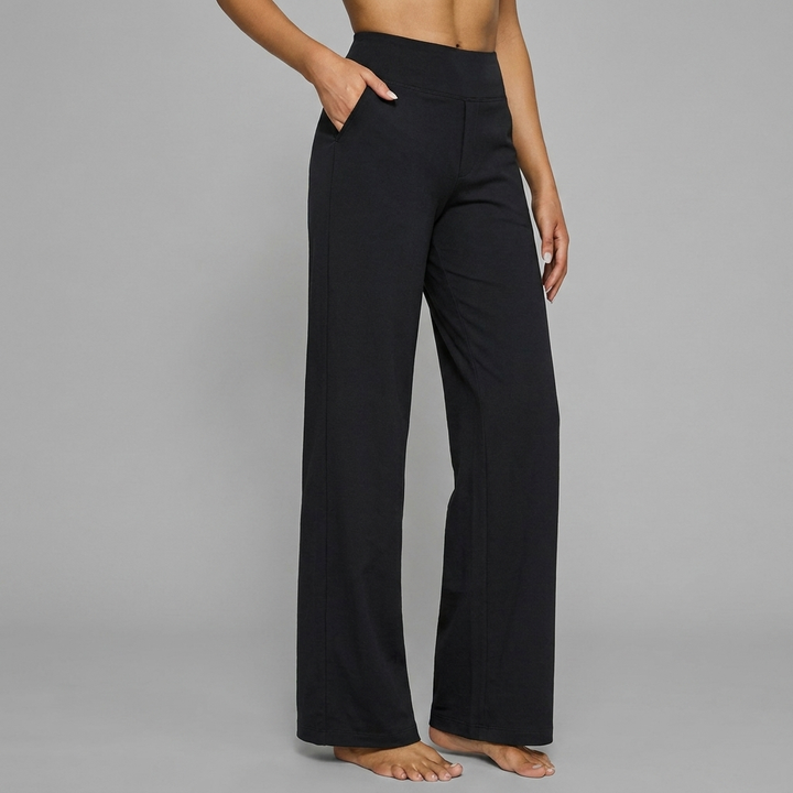 Comfortabele dames gebreide broek CJ26, hoge taille en rechte pasvorm, ideaal voor casual mode.