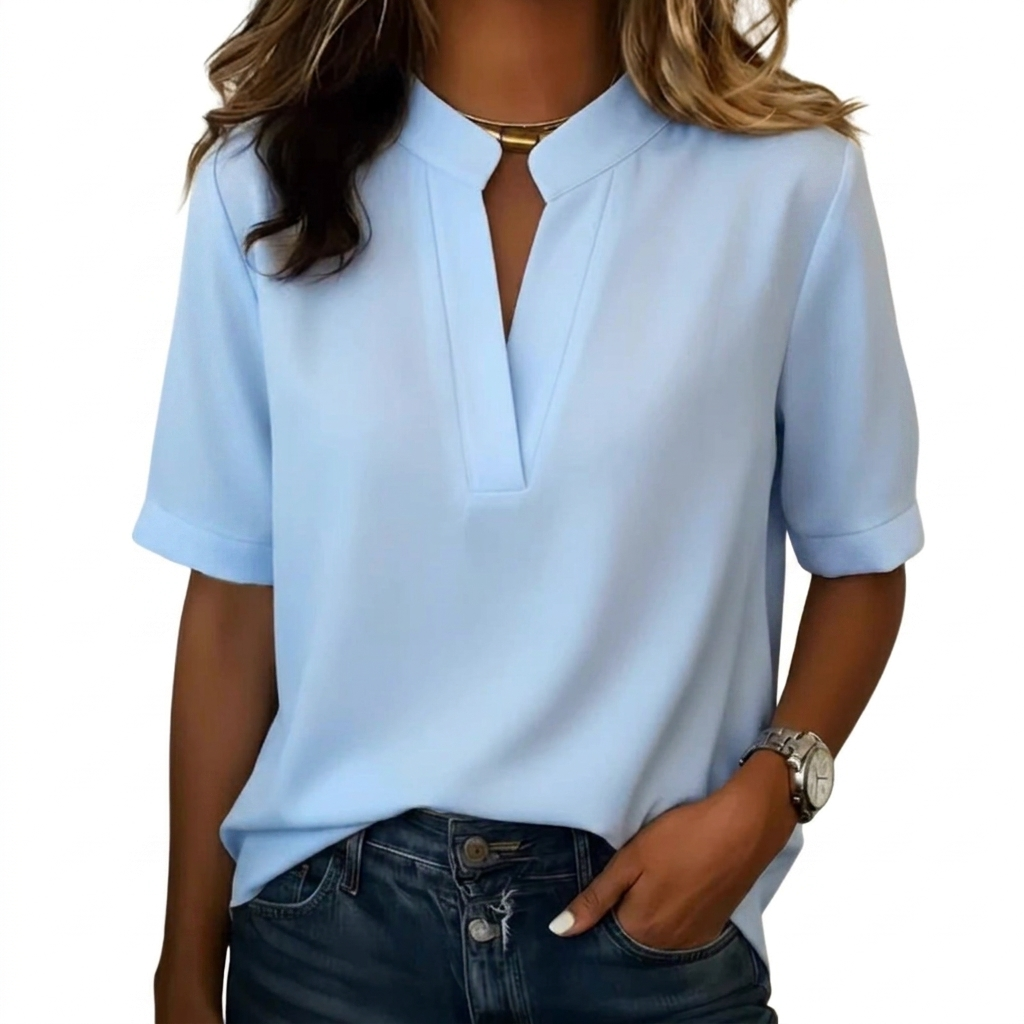 Dames casual t-shirt met ronde hals en losse pasvorm. Comfortabele basic top met korte mouwen.