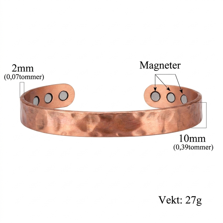Klassieke koperen magneetarmband met gepolijste jadestenen. Comfortabel en stijlvol unisex accessoire, roségoudkleurig.