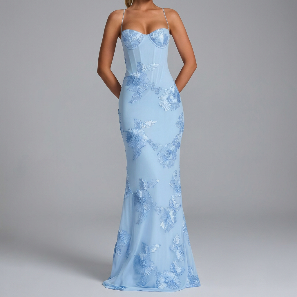 Verfijnde bloemenjurk CJ26 voor dames, een lange elegante avondjurk of feestjurk met slim fit ontwerp.