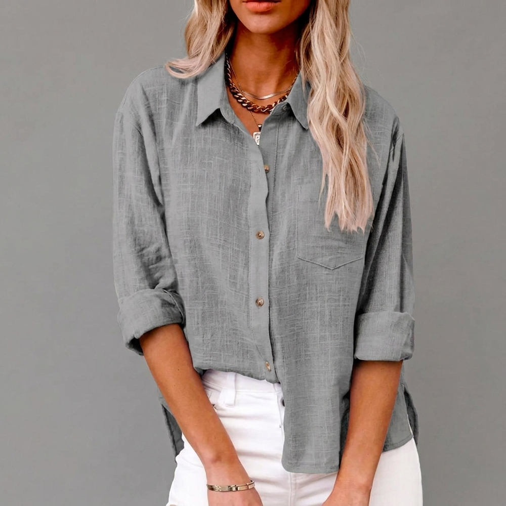 Elegant en comfortabel dames casual shirt CJ26 met lange mouwen en praktische borstzak.