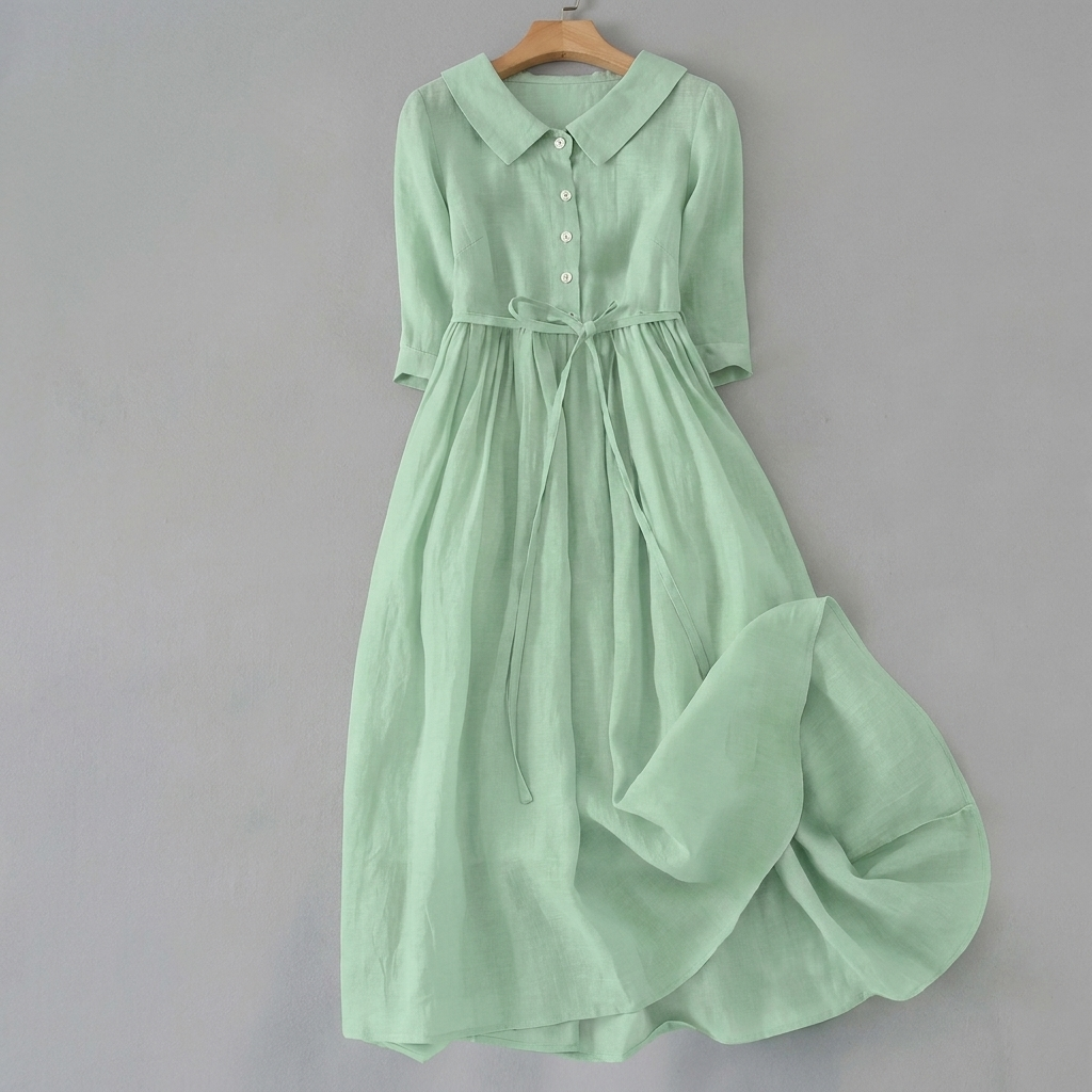 Zomerse plissé damesrok met retro touch en veterdetail. Veelzijdige lange rok van katoen-linnen voor elke gelegenheid.