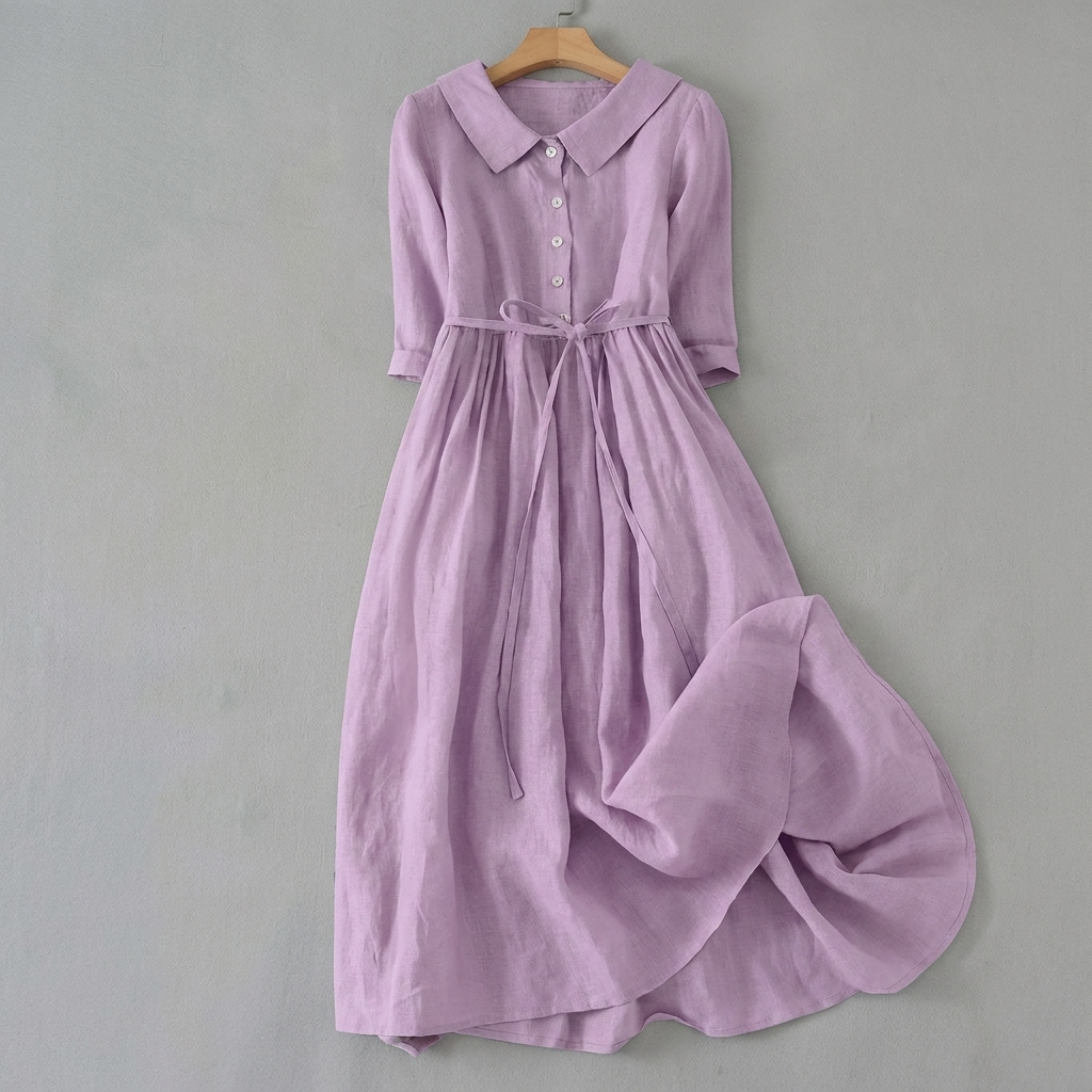Trendy vrouwelijke retro plissé rok. Lange dames zomerrok van katoen-linnen met modieus veterdetail.