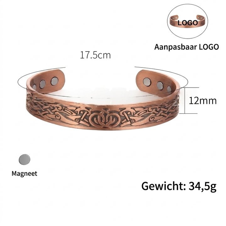 Elegante bronzen vintage magneetarmband. Unisex sieraad met klassieke uitstraling, ideaal als tijdloos accessoire.