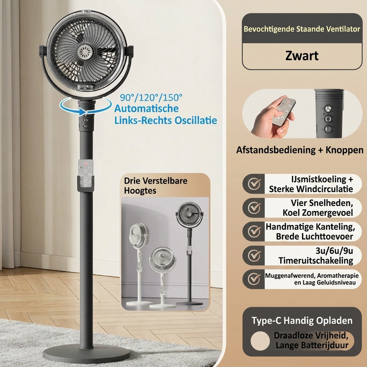 Energiezuinige USB ventilator CJ26 met afstandsbediening en 3D-oscillatie. Zorgt voor stille luchtcirculatie en verkoeling.