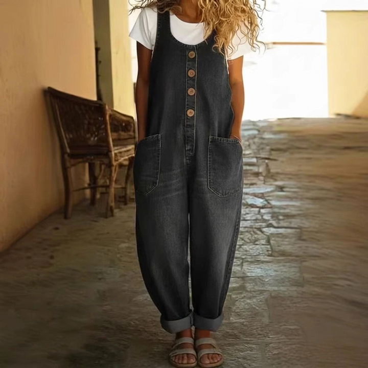Stijlvolle lichtblauwe casual dames jumpsuit, mouwloos ontwerp met handige zakken voor de zomer.