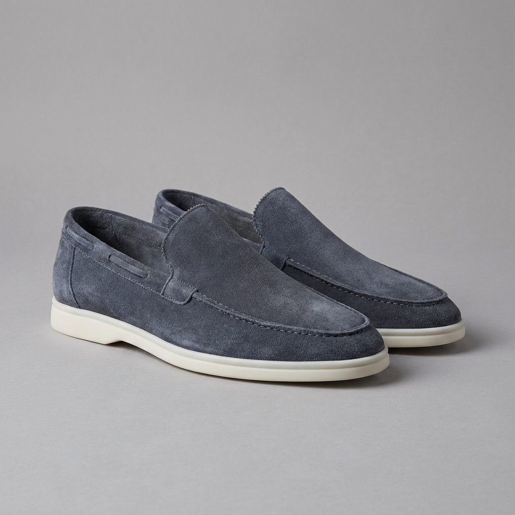 Grijze matte instap loafers, veelzijdige herenschoenen voor zowel formele als informele gelegenheden.
