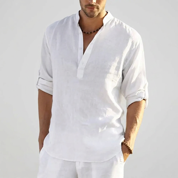 Heren casual Henley overhemd CJ26 in effen kleur, perfect voor comfortabele zomerdagen en dagelijkse vrije tijd.