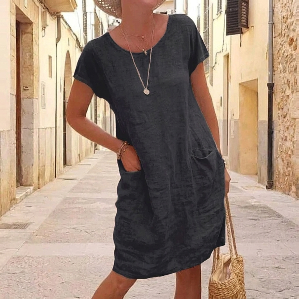 Dames casual korte jurk (CJ26) met zakken, ideaal voor de zomer. Comfortabel en stijlvol voor elke dag.