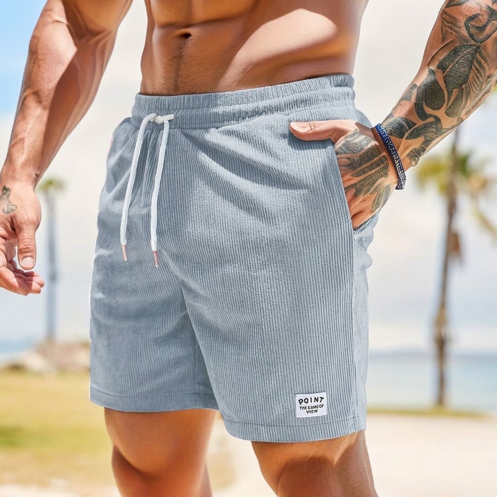 Gevouwen heren casual vintage shorts CJ26, rechte pasvorm, klaar voor zomerse outfits.