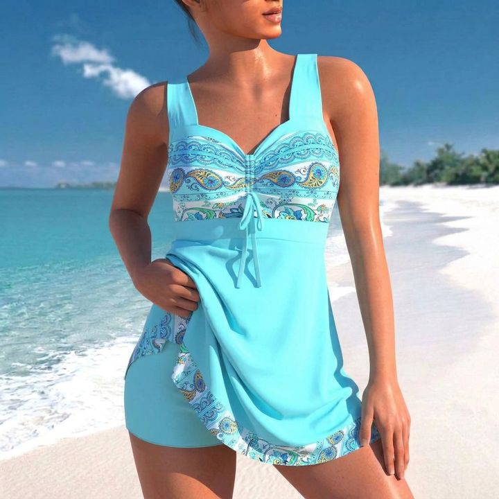 Comfortabele dames zwemset grote maten. Modieuze zwemkleding met rok, ideaal als strandkleding.